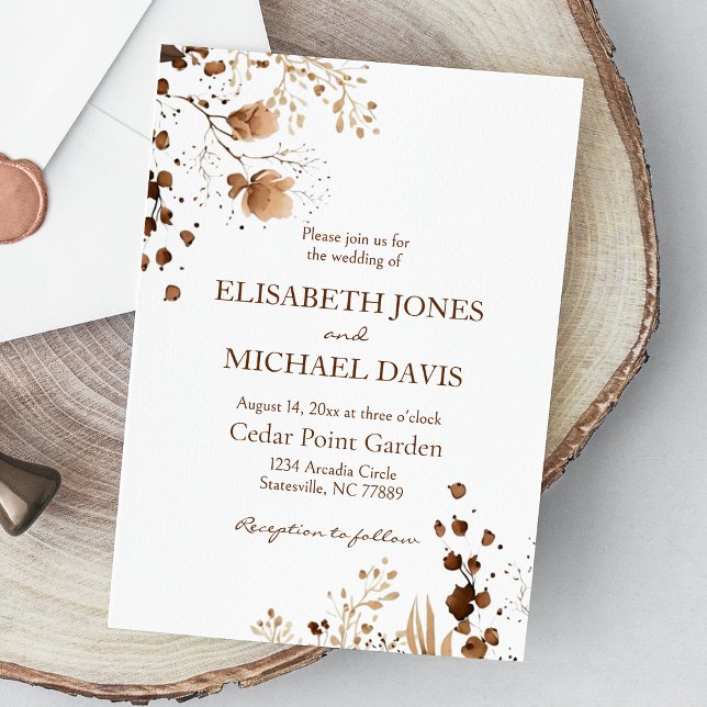 Elegant bröllop Fall | HöstBlommigt Inbjudningar (Rustic floral wedding invitation: Embrace the boho vibe and celebrate your special day with flair.)
