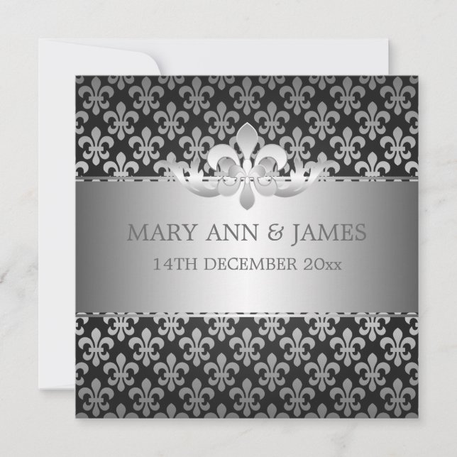 elegant bröllop Fleur De Lis Black Inbjudningar (Framsida)