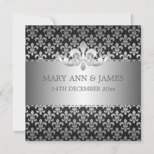 elegant bröllop Fleur De Lis Black Inbjudningar
