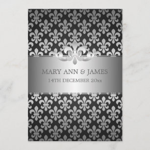 Elegant bröllop Fleur De Lis Black Inbjudningar