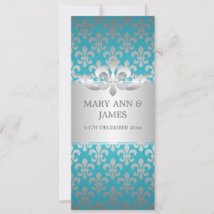 Elegant bröllop Fleur De Lis Blue Inbjudningar