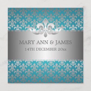 Elegant bröllop Fleur De Lis Blue Inbjudningar