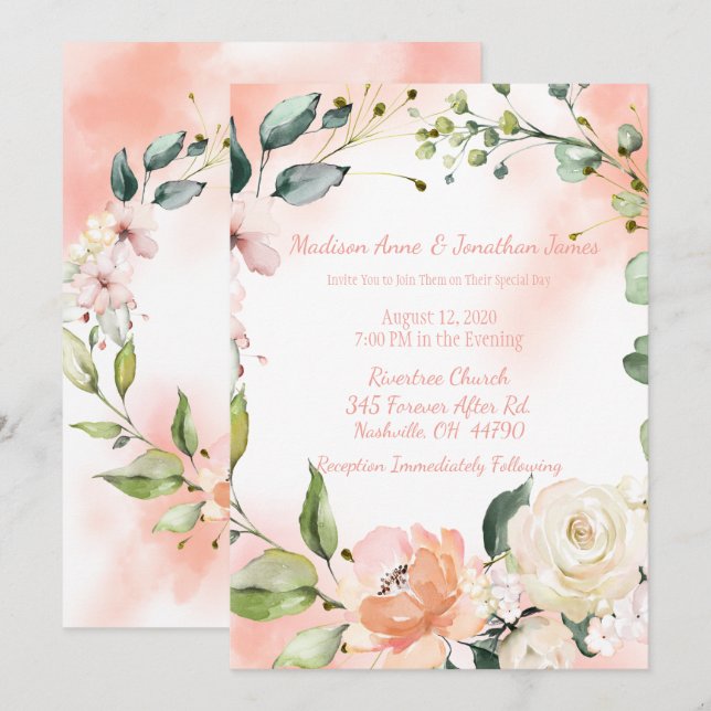 Elegant Bröllop för  Ro, vattenfärg Inbjudningar (Fram/baksida)