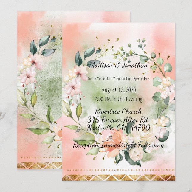 Elegant Bröllop för  Ro, vattenfärg Inbjudningar (Fram/baksida)