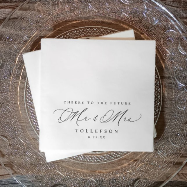 Elegant bröllop Förlovning Napkins Cheers Pappersservett (Black “Future Mr & Mrs” napkin—perfect for engagement parties or showers with a modern vibe.)