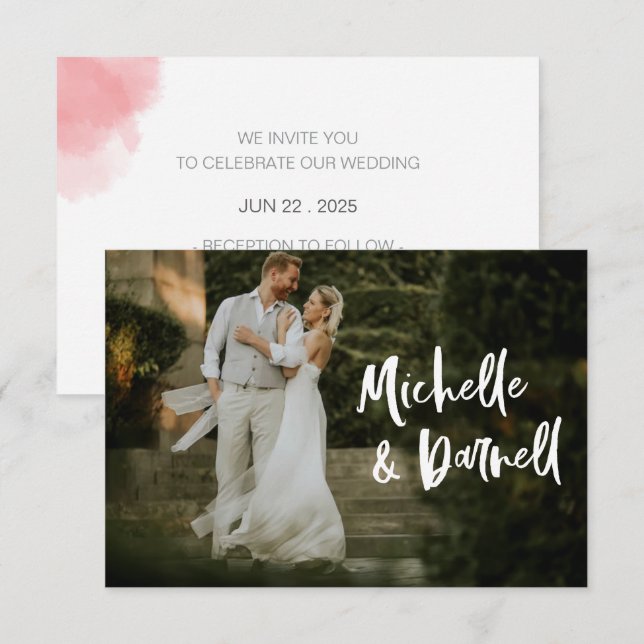 Elegant bröllop-foto med Kärlek Heart-skript Tack Kort (Fram/baksida)