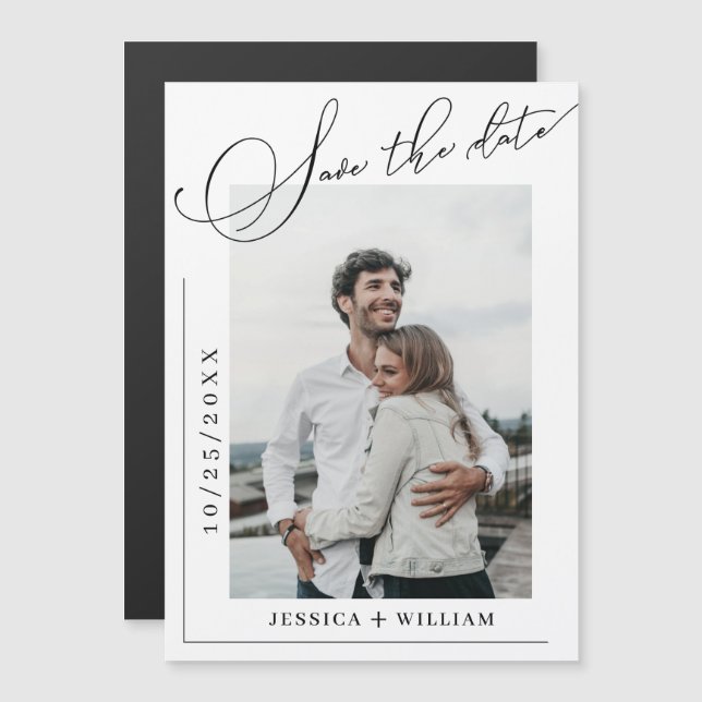 Elegant bröllop-FOTO-spara datummagnetiskt kort (Fram/baksida)