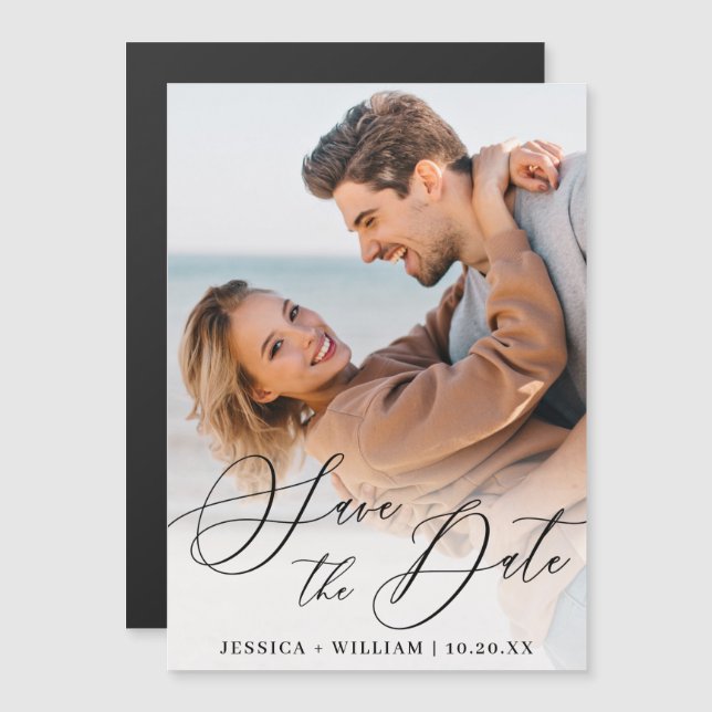 Elegant bröllop-FOTO-spara datummagnetiskt kort (Fram/baksida)