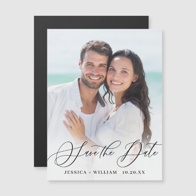 Elegant bröllop-FOTO-spara datummagnetiskt kort (Fram/baksida)