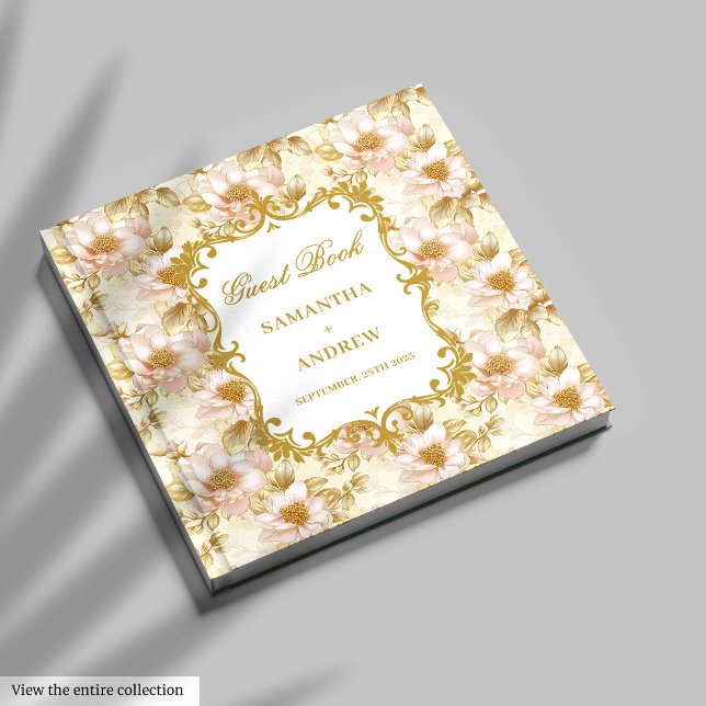 Elegant  Bröllop-gästen Guld Bok (Elegant Blush Gold Wedding Guest Book)