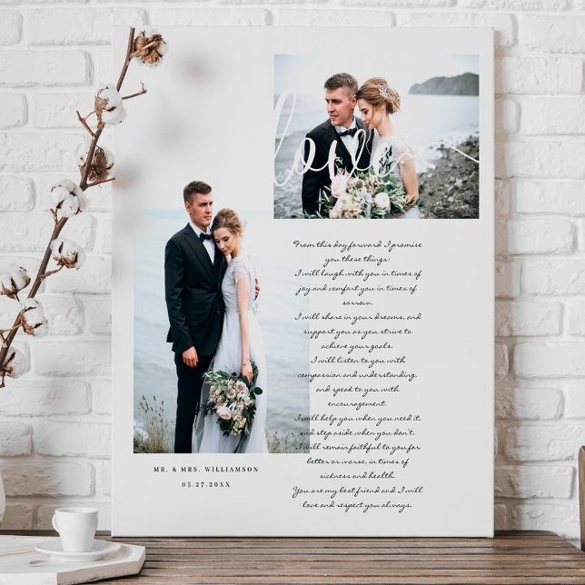 Elegant bröllop ger Kärlek-skript med minimalt två Canvastryck (Elegant Wedding Vows Love Script Minimal Two Photo Canvas Print)