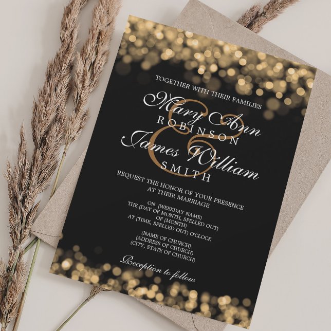 Elegant Bröllop Glam Gyllene Ljus Inbjudningar (Elegant Wedding Glam Gold Lights Invitation)