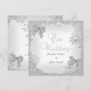 Elegant bröllop glitter silver vit båge inbjudningar
