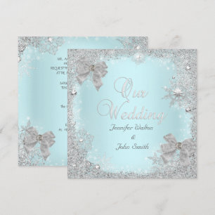 Elegant bröllop glitter turkos silver vit slinga inbjudningar