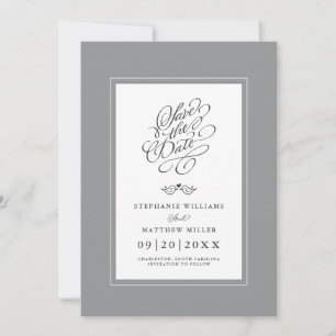 Elegant bröllop Grått Calligraphy Printable Digita Spara Datumet