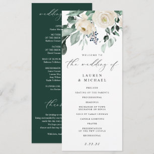 Elegant bröllop Greenery Foliage White Blommigt Pr Program