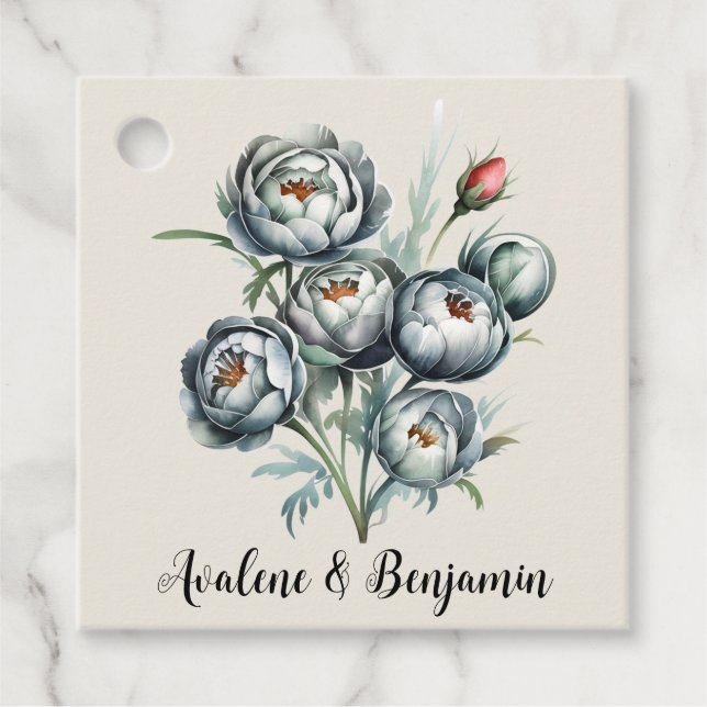 Elegant bröllop Grönt och Grått Bouquet Gåvor Etiketter (Framsida)