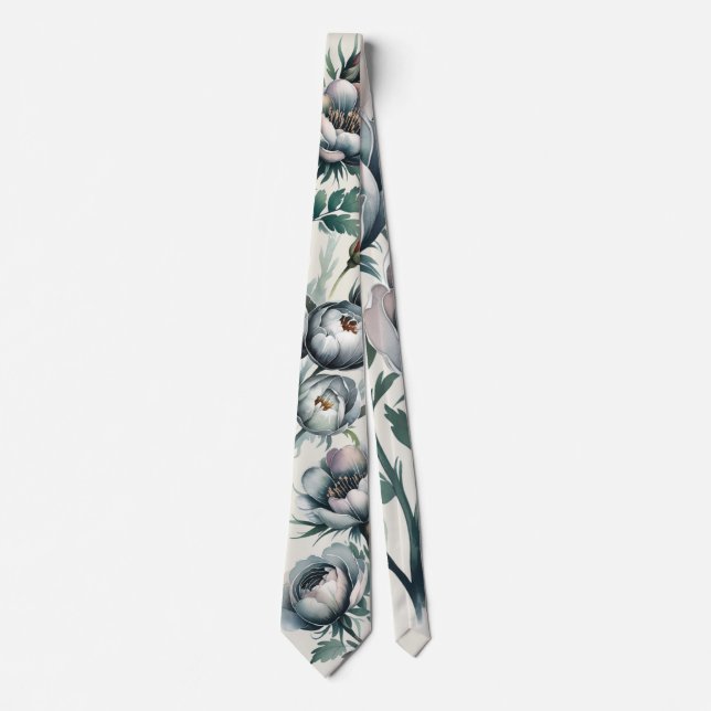 Elegant bröllop Grönt och Grått Bouquet Groom Slips (Framsida)