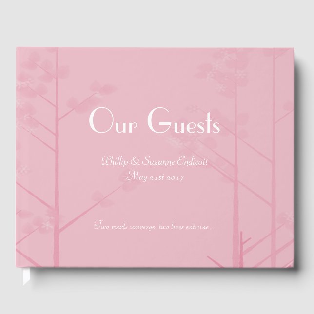 Elegant bröllop Guest Bok Ro Rosa Träd art (Framsida)