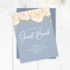 Elegant bröllop Guest Bok Sign Dusty Blue Reklamblad