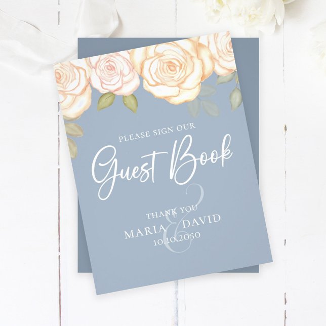 Elegant bröllop Guest Bok Sign Dusty Blue Reklamblad (Skapare uppladdad)