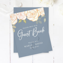 Elegant bröllop Guest Bok Sign Dusty Blue Reklamblad