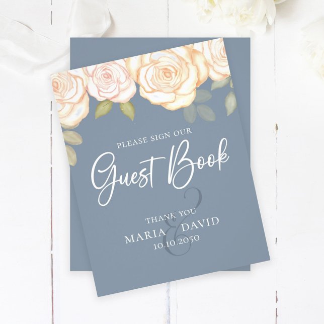 Elegant bröllop Guest Bok Sign Dusty Blue Reklamblad (Skapare uppladdad)