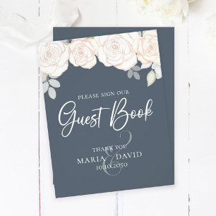 Elegant bröllop Guest Bok Sign Dusty Grått Reklamblad