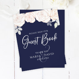 Elegant bröllop Guest Bok signera marinblått farty Reklamblad