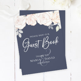 Elegant bröllop Guest Bok signera Slate Blue Reklamblad