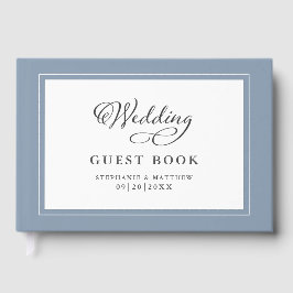 Elegant bröllop Guestbook Dusty Blue Gräns Gästböcker