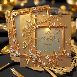 Elegant Bröllop Guld Blommig Bambu Elite Guld Inbjudningar