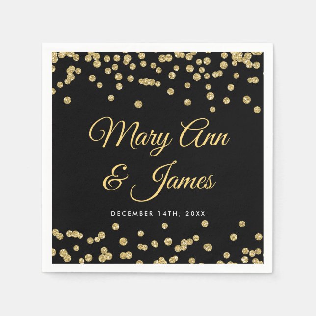 Elegant bröllop Guld Faux Glitter confetti Black Pappersservett (Framsidan)