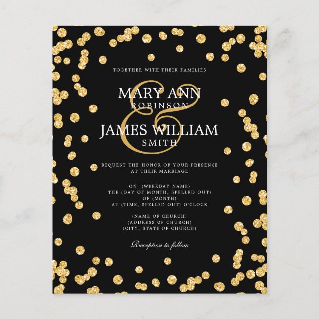 Elegant bröllop Guld Glitter Konfetti Black Flygblad (Framsidan)