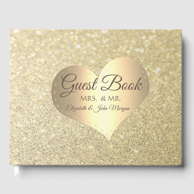 Elegant bröllop Guld Heart Glitter Bokeh Gästböcker (Framsida)