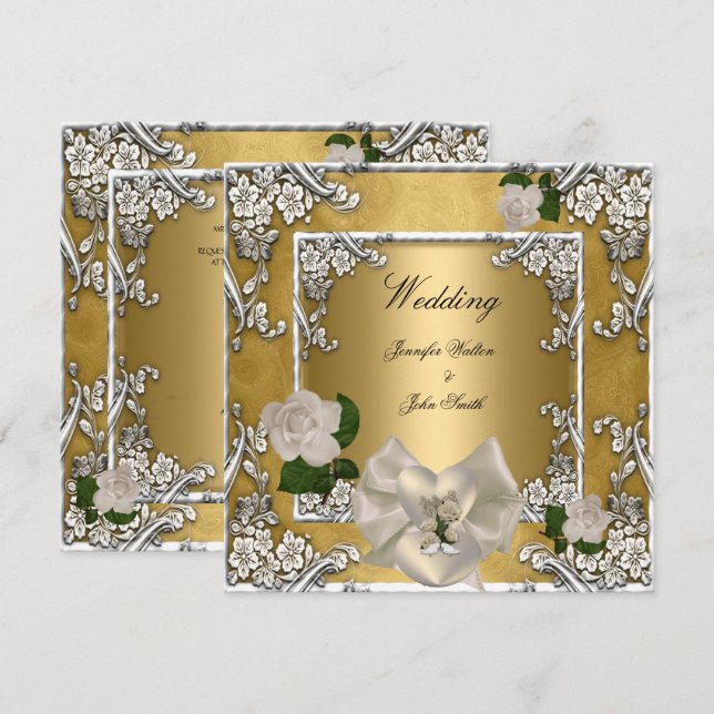 Elegant Bröllop Guld Kräm Rosa Silver Inbjudningar (Fram/baksida)