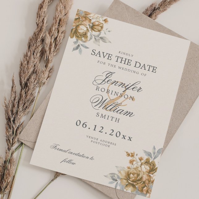 Elegant Bröllop Guld Rustik Blommig Spara Datum Datumet (Elegant Wedding Gold Rustic Floral Save Date Save The Date)