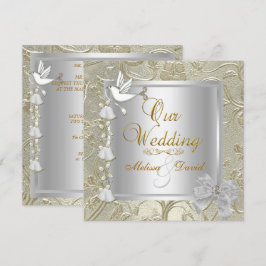 Elegant Bröllop Guld Silver Vitt Duvor Inbjudningar