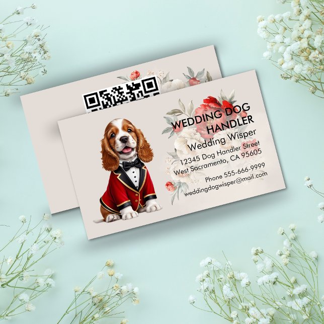 Elegant bröllop Hund Handler med QR-kod Visitkort (Elegant Wedding Dog Handler With QR code Business Card)