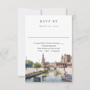 Elegant bröllop i Sevilla, Spanien i akvarell OSA Kort