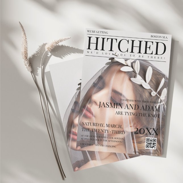 Elegant bröllop i tidskriftsstil inbjudningar (Unique Magazine Style Editorial Photo Wedding Invitation)