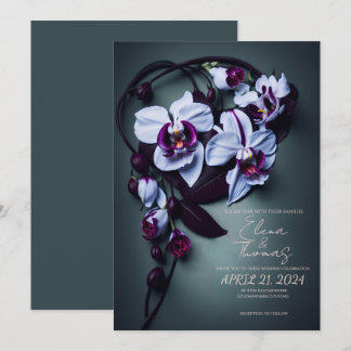 Elegant bröllop inbjudan med Mörk Lila Orchid