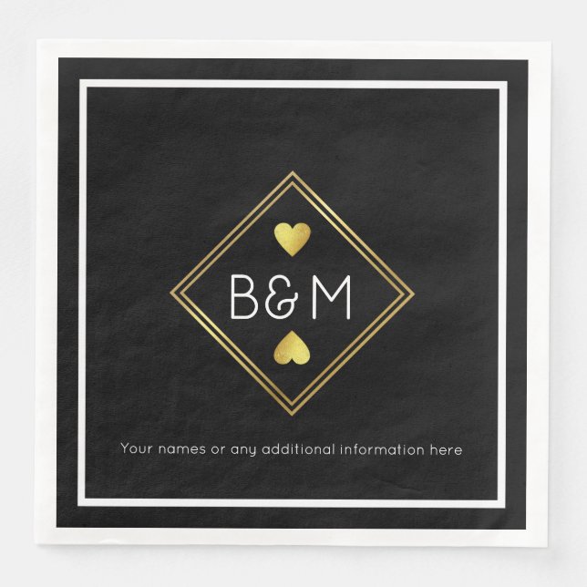Elegant bröllop Kärlek Monogram Black Pappersservett (Framsida)