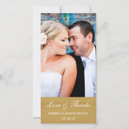 Elegant bröllop Kärlek och tack - fotokort/Guld