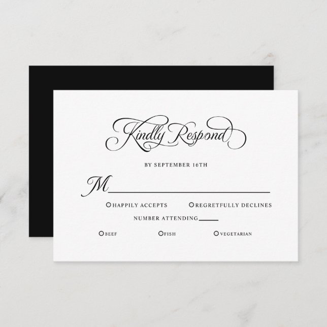 Elegant bröllop Kinely Repond Calligraphy Black OSA Kort (Fram/baksida)