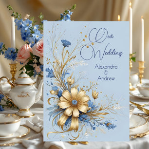 Elegant bröllop Kornblå Guld Blommor Inbjudningar