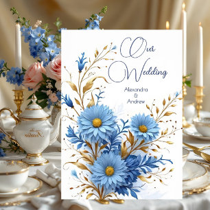 Elegant bröllop Kornblå Guldblommor Inbjudningar