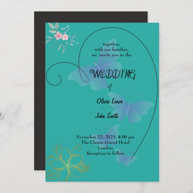 Elegant bröllop-kort inbjudningar (Fram/baksida)