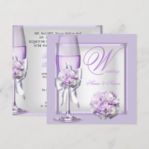 Elegant bröllop Lavendel Lila Syren Champagne 3 Inbjudningar