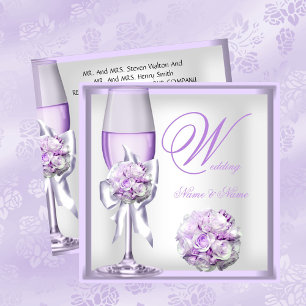 Elegant bröllop Lavendel Lila Syrlilja Champagne 2 Inbjudningar